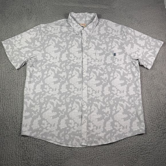 Huk Kona Shirt Mens 3XL Gray Fishing Performance Stretch Button Down Camo Print - Picture 2 of 8